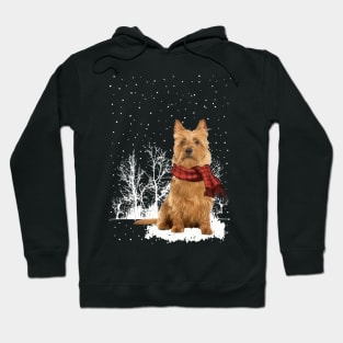 Christmas Australian Terrier With Scarf In Winter Forest Hoodie